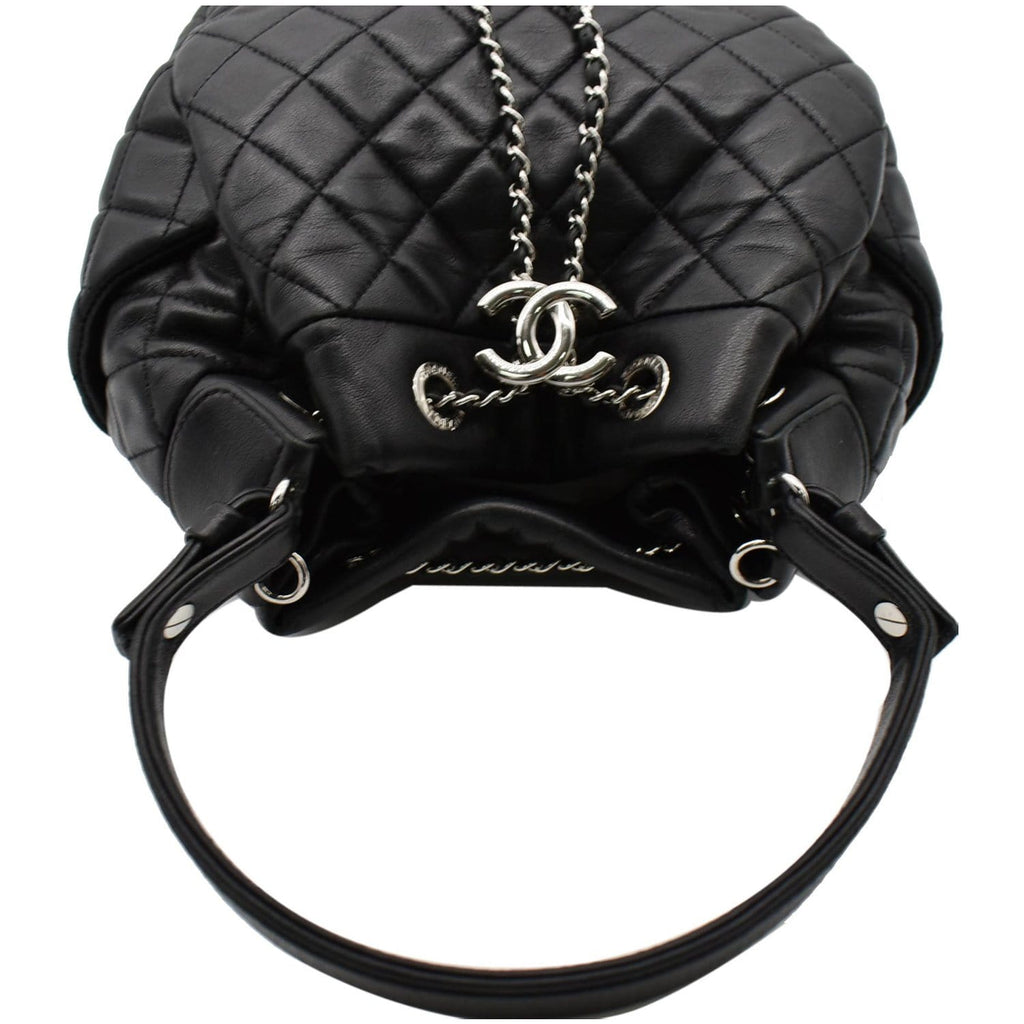 CHANEL Drawstring Bucket Quilted Lambskin Leather Shoulder Bag Black