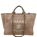 CHANEL Deauville Large Canvas Tote Bag Beige