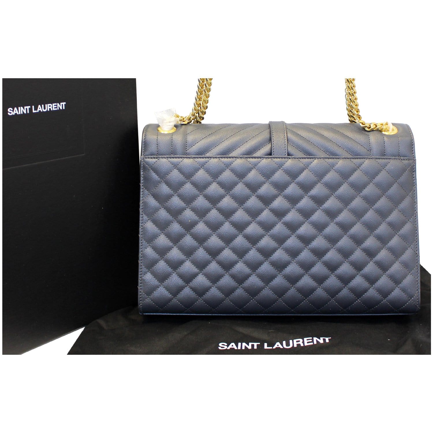 YVES SAINT LAURENT Envelope Large Matelasse Embossed Leather Shoulder Bag Dark Smog
