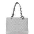 CHANEL Grand Shopping Quilted Caviar Leather Tote Bag White