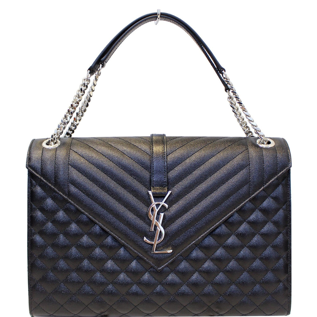 YVES SAINT LAURENT Envelope Large Matelasse Embossed Leather Shoulder Bag Black