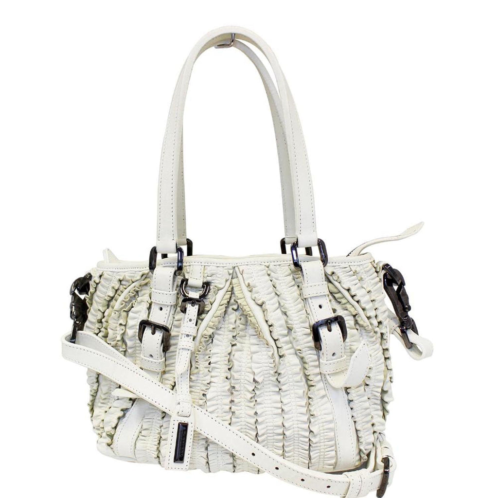 BURBERRY Ruffle Small Lowry White Leather Shoulder Bag