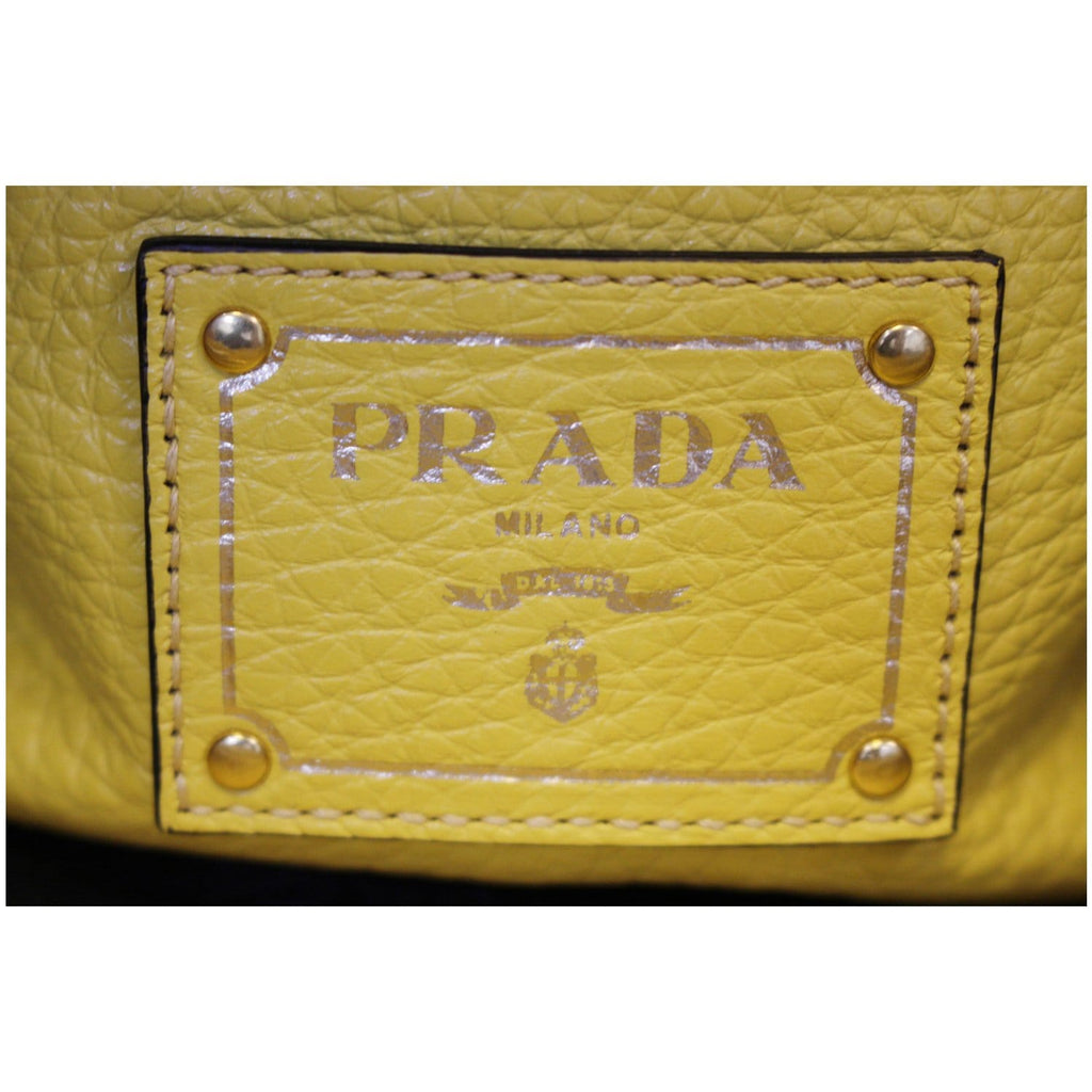 PRADA Vitello Phenix Leather Tote Bag Yellow - 25% OFF