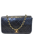 CHANEL Vintage Single Flap Quilted Lambskin Shoulder Bag Black