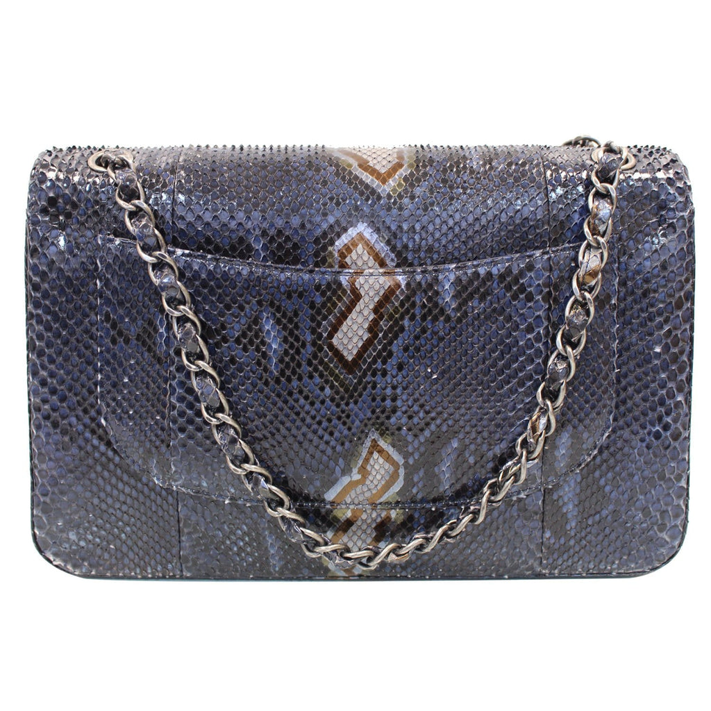 CHANEL Timeless Classic Double Flap Python Shoulder Bag Navy Blue