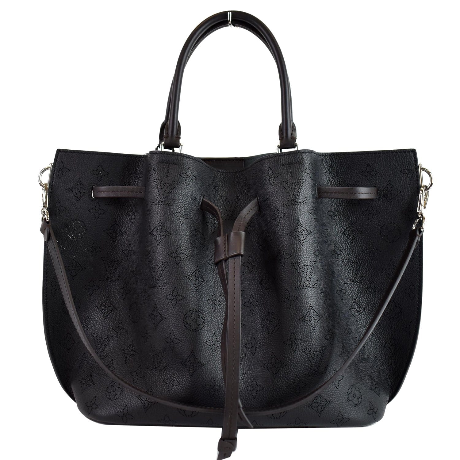 LOUIS VUITTON Girolata Monogram Mahina Leather Shoulder Bag Black