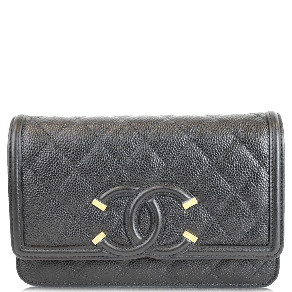 CHANEL CC Filigree Small Flap Caviar Leather Shoulder Bag Black