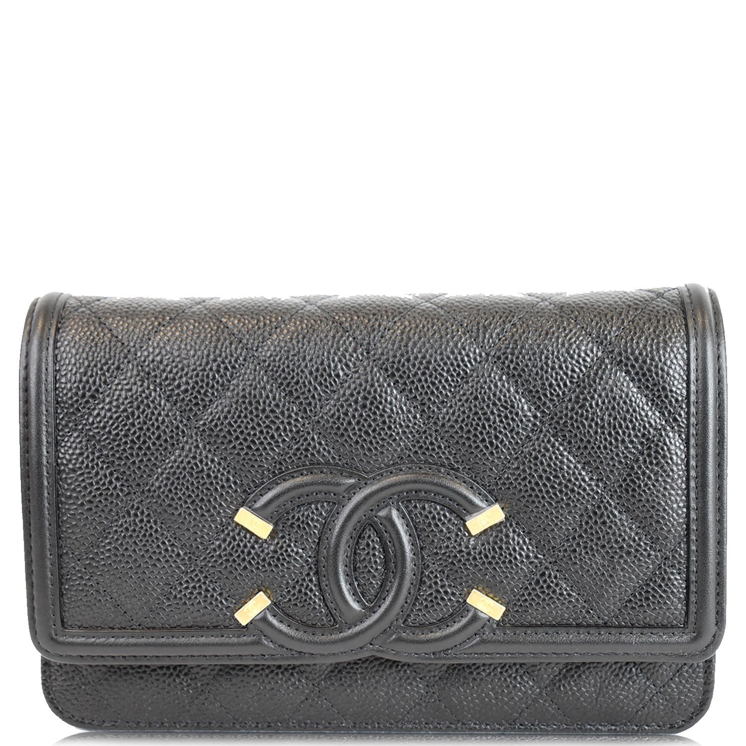 CHANEL CC Filigree Small Flap Caviar Leather Shoulder Bag Black