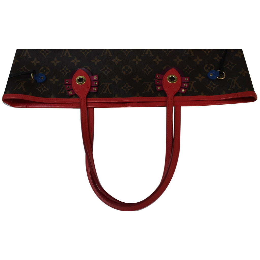 LOUIS VUITTON Neverfull MM Totem Monogram Canvas Tote Shoulder Bag Red