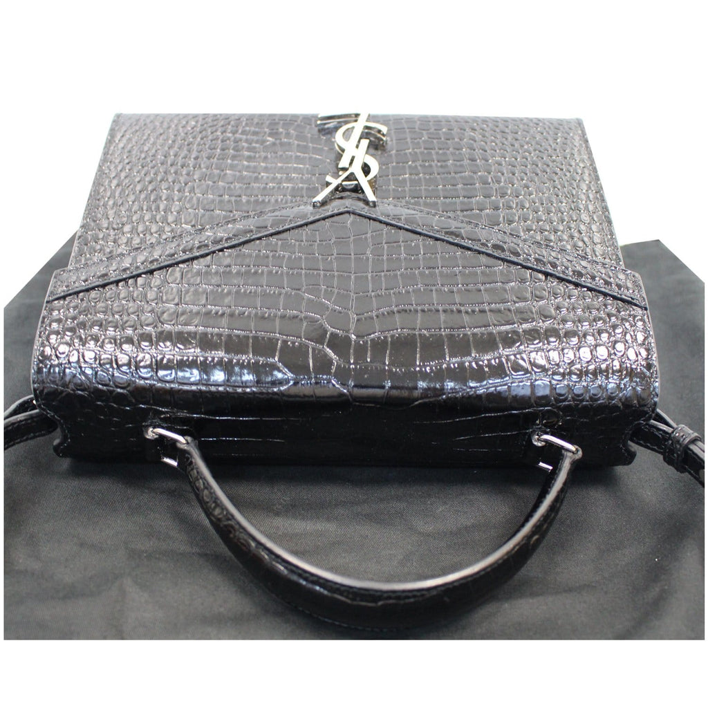 YVES SAINT LAURENT Cassandra Top Handle Embossed Shoulder Bag Black