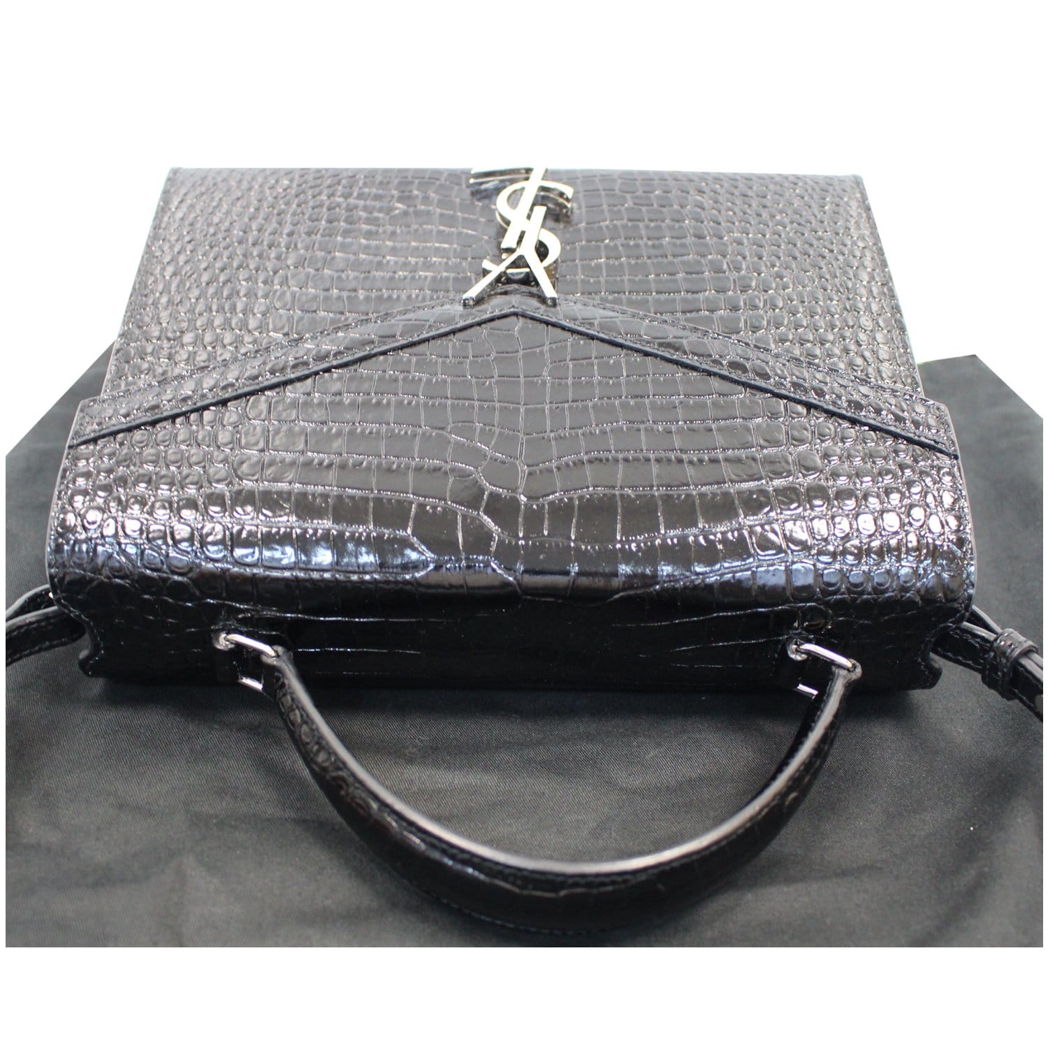 YVES SAINT LAURENT Cassandra Top Handle Embossed Shoulder Bag Black