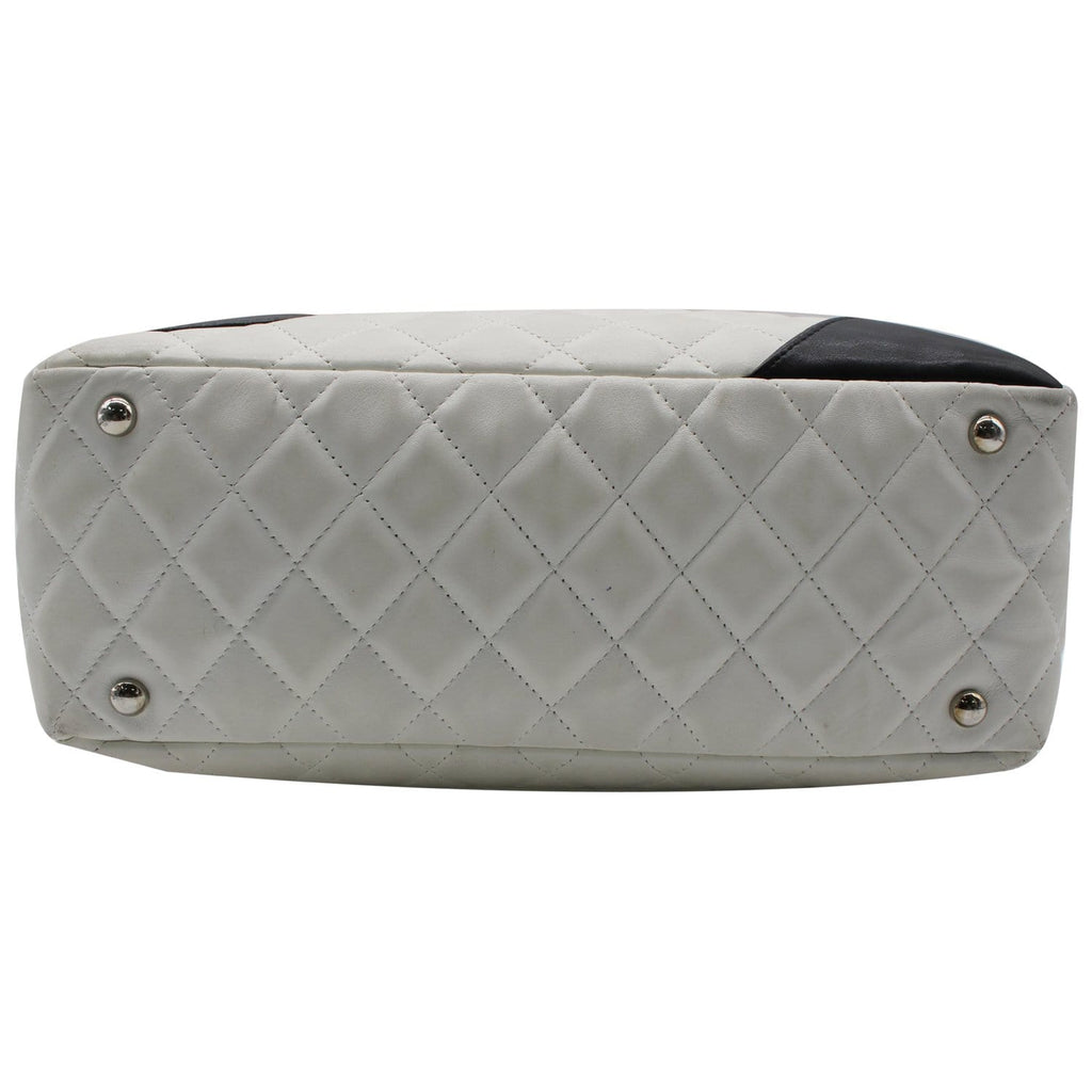 CHANEL Cambon Ligne Quilted Leather Bowler Tote Bag White - 10% OFF