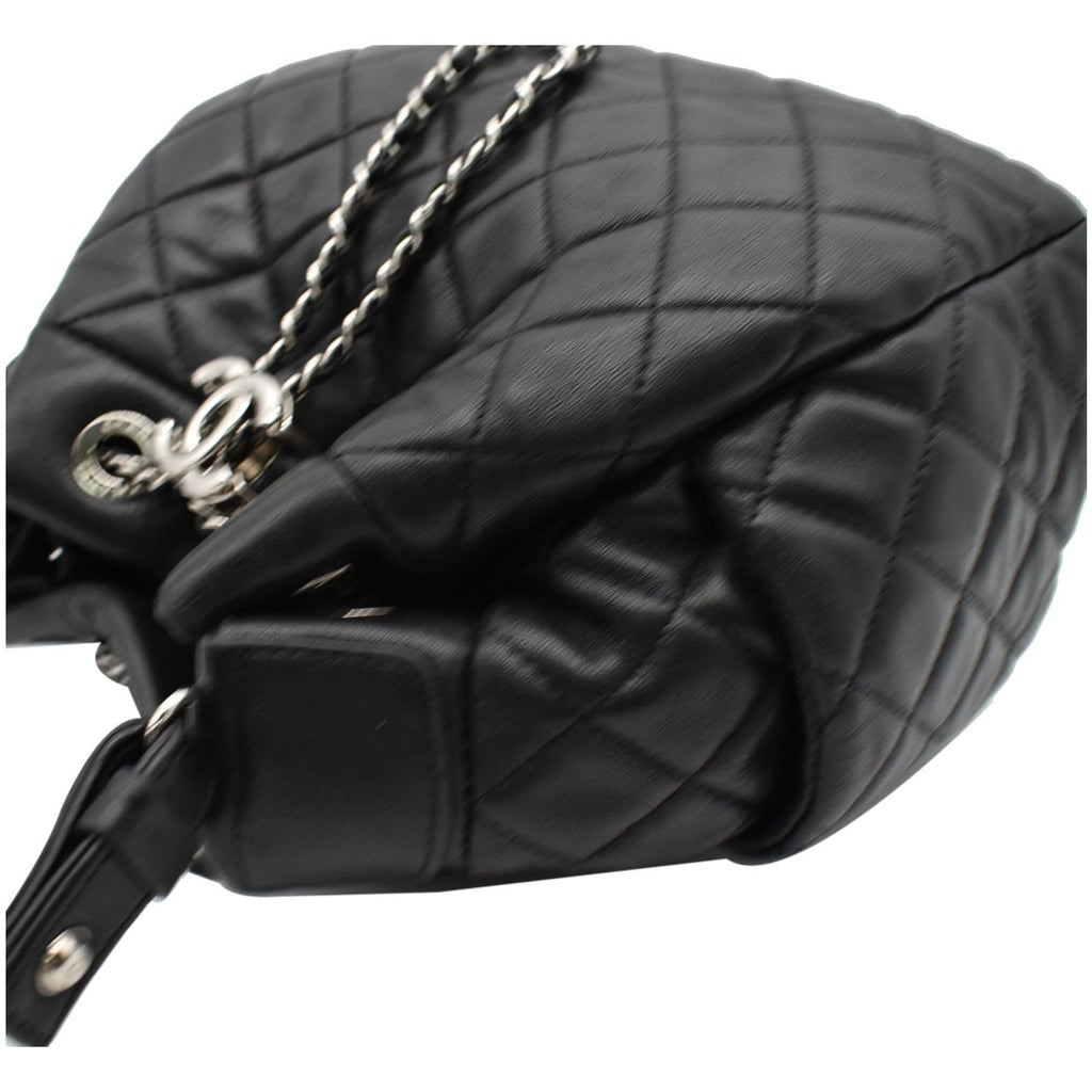 CHANEL Drawstring Bucket Quilted Lambskin Leather Shoulder Bag Black