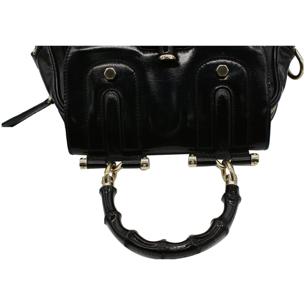 GUCCI Pop Bamboo Dialux Coated Canvas Top Handle Shoulder Bag Black 190256