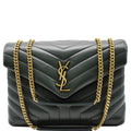 YVES SAINT LAURENT Loulou Medium Matelasse Leather Chain Shoulder Bag Green