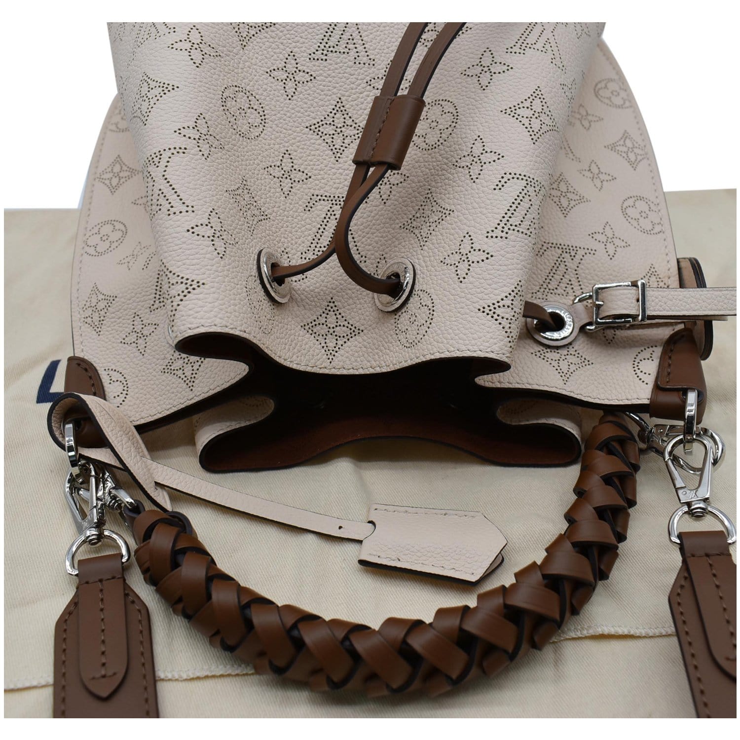 LOUIS VUITTON Muria Mahina Perforated Leather Shoulder Bag Cream