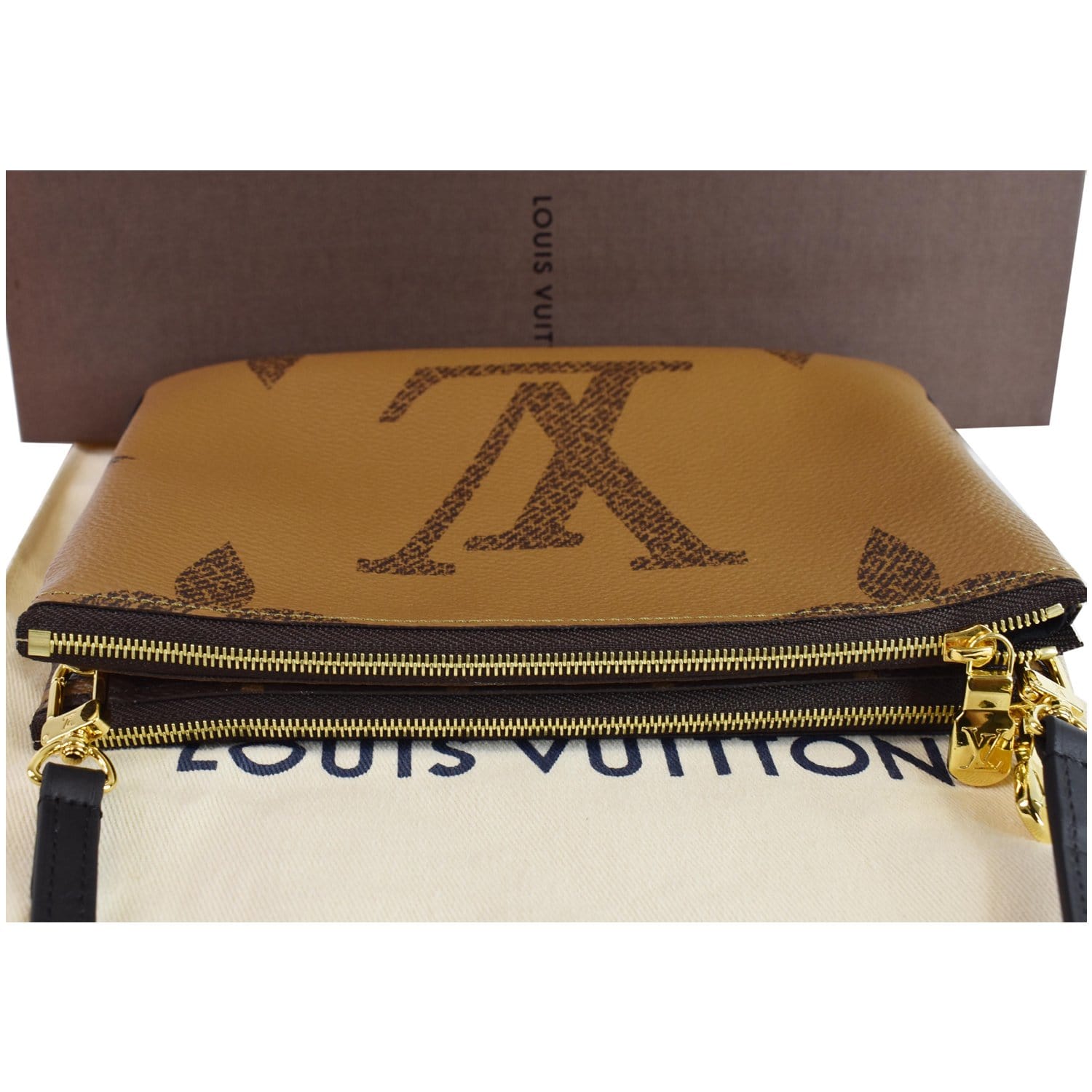 LOUIS VUITTON Double Zip Pochette Reverse Monogram Giant Shoulder Bag Brown