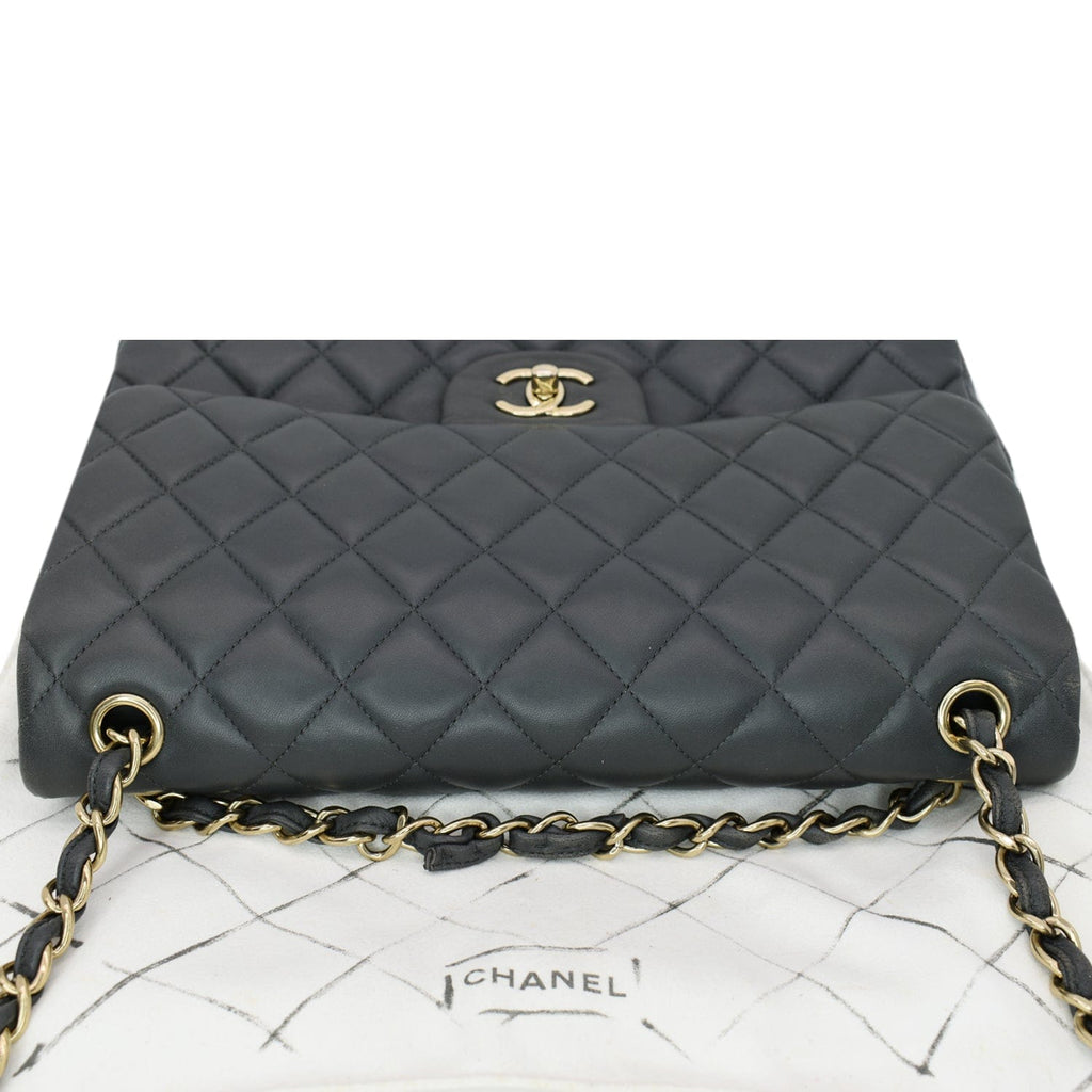 CHANEL Classic Jumbo Double Flap Lambskin Leather Shoulder Bag Grey