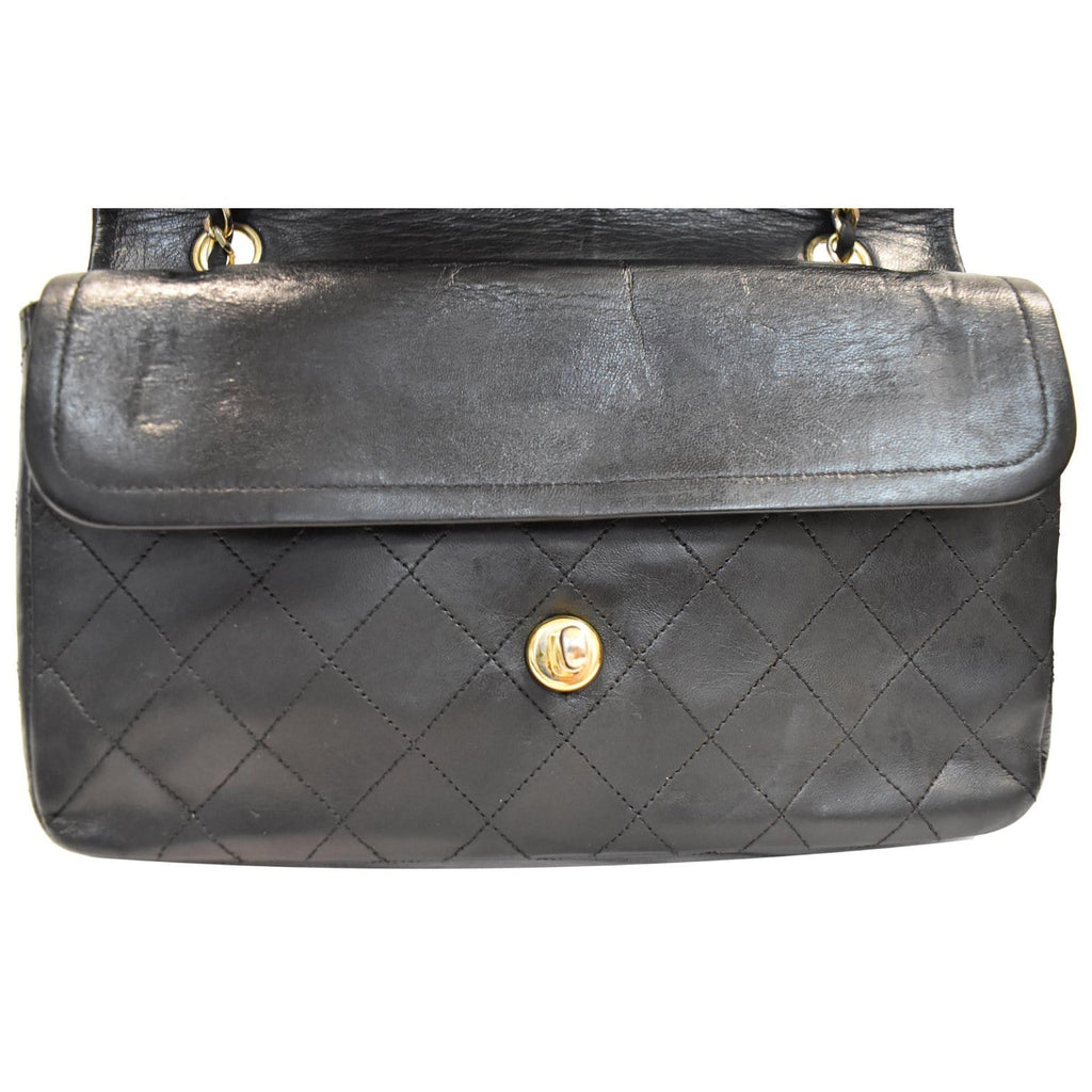 CHANEL CC Vintage Classic Medium Double Flap Calf Shoulder Bag Black