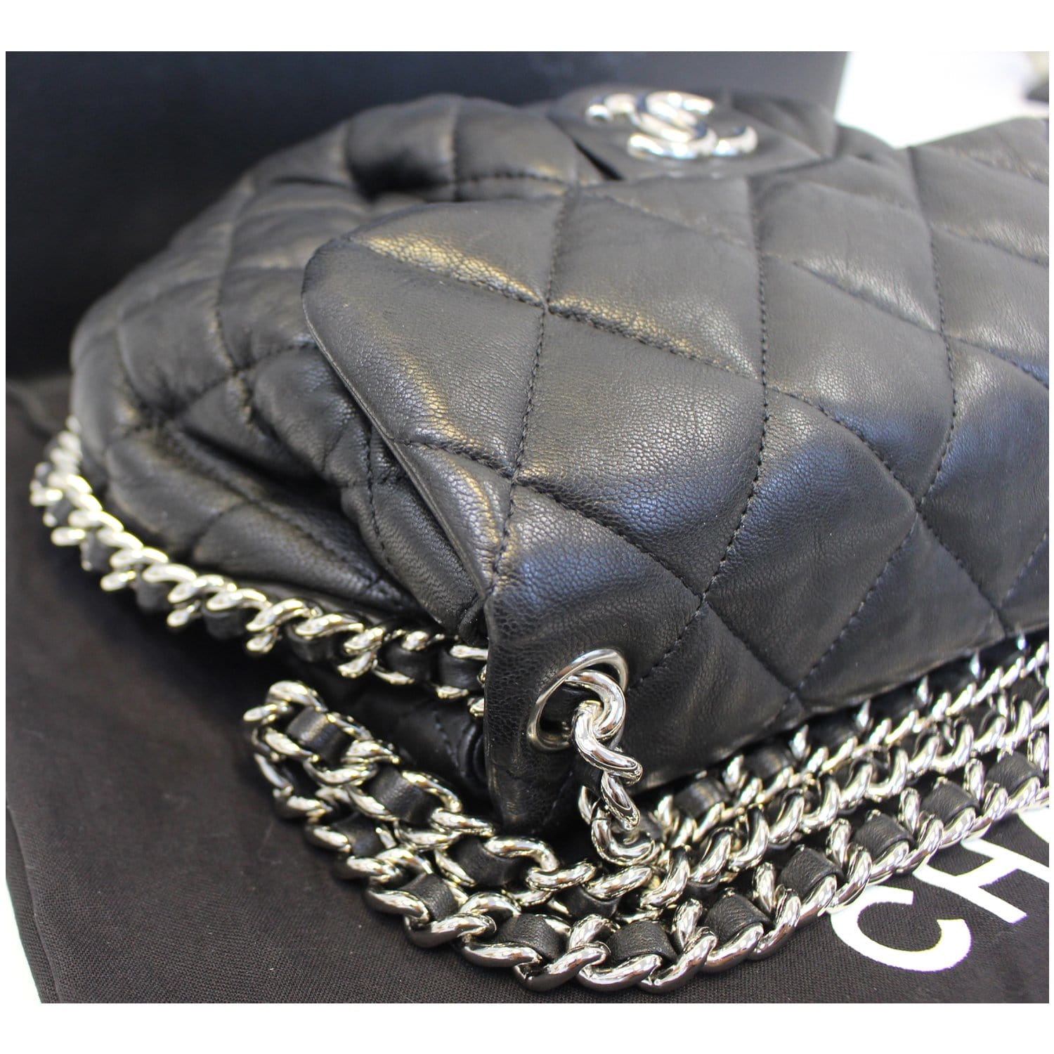 CHANEL Chain Around Quilted Leather Flap Shoulder Crossbody Bag Black