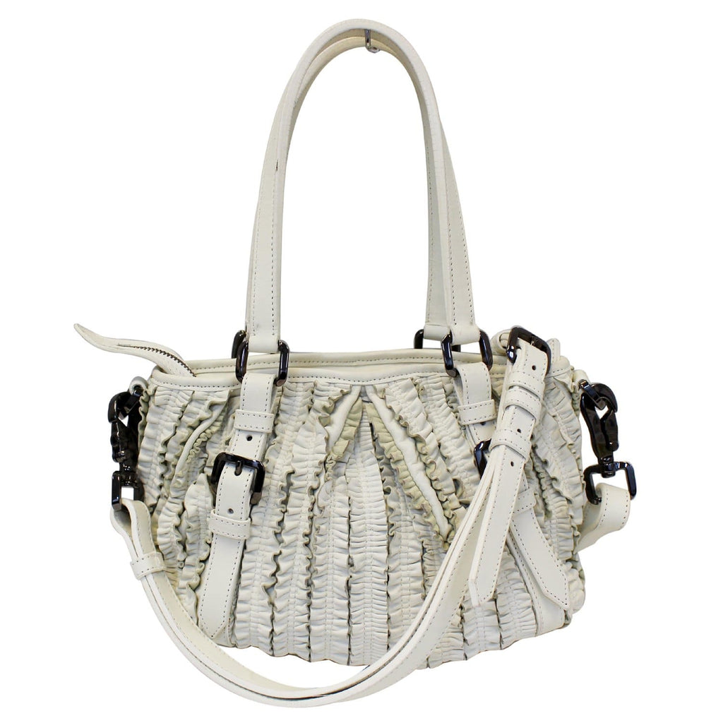 BURBERRY Ruffle Small Lowry White Leather Shoulder Bag