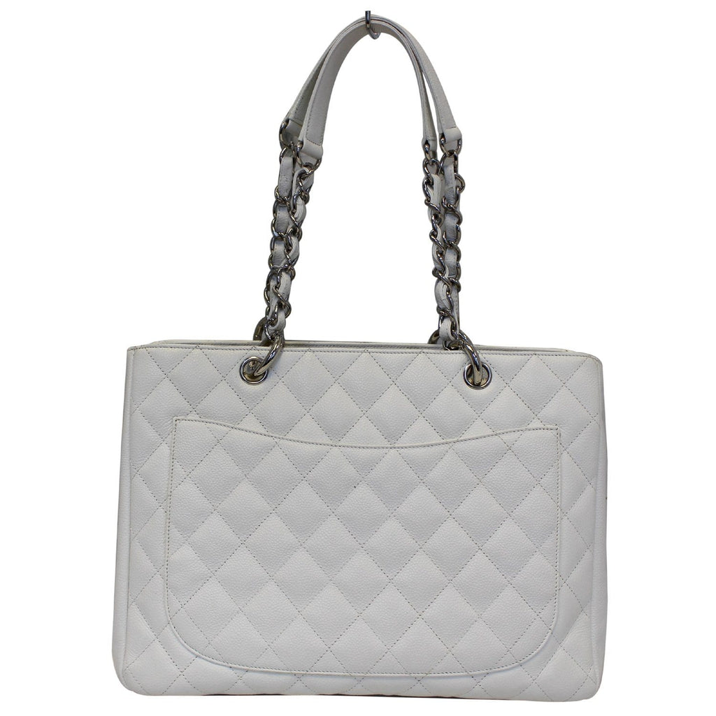 CHANEL Grand Shopping Caviar Leather Tote Bag White