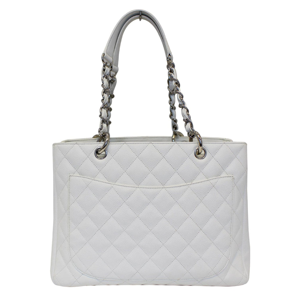 CHANEL Grand Shopping Quilted Caviar Leather Tote Bag White