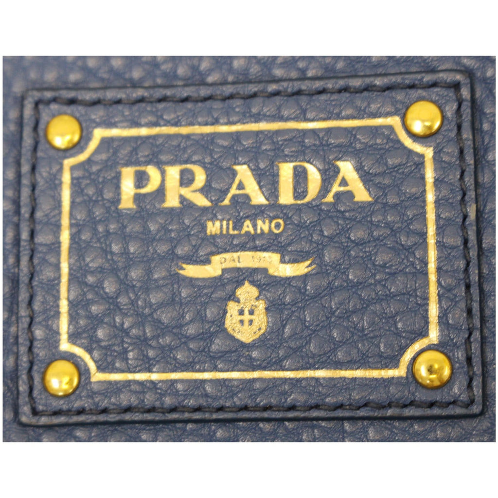 PRADA Vitello Phenix Leather Tote Bag Blue