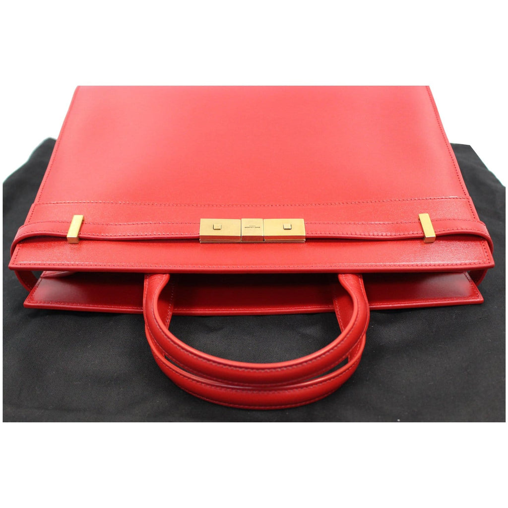 YVES SAINT LAURENT Small Manhattan Calfskin Leather Shopper Tote Bag Red - Last Call