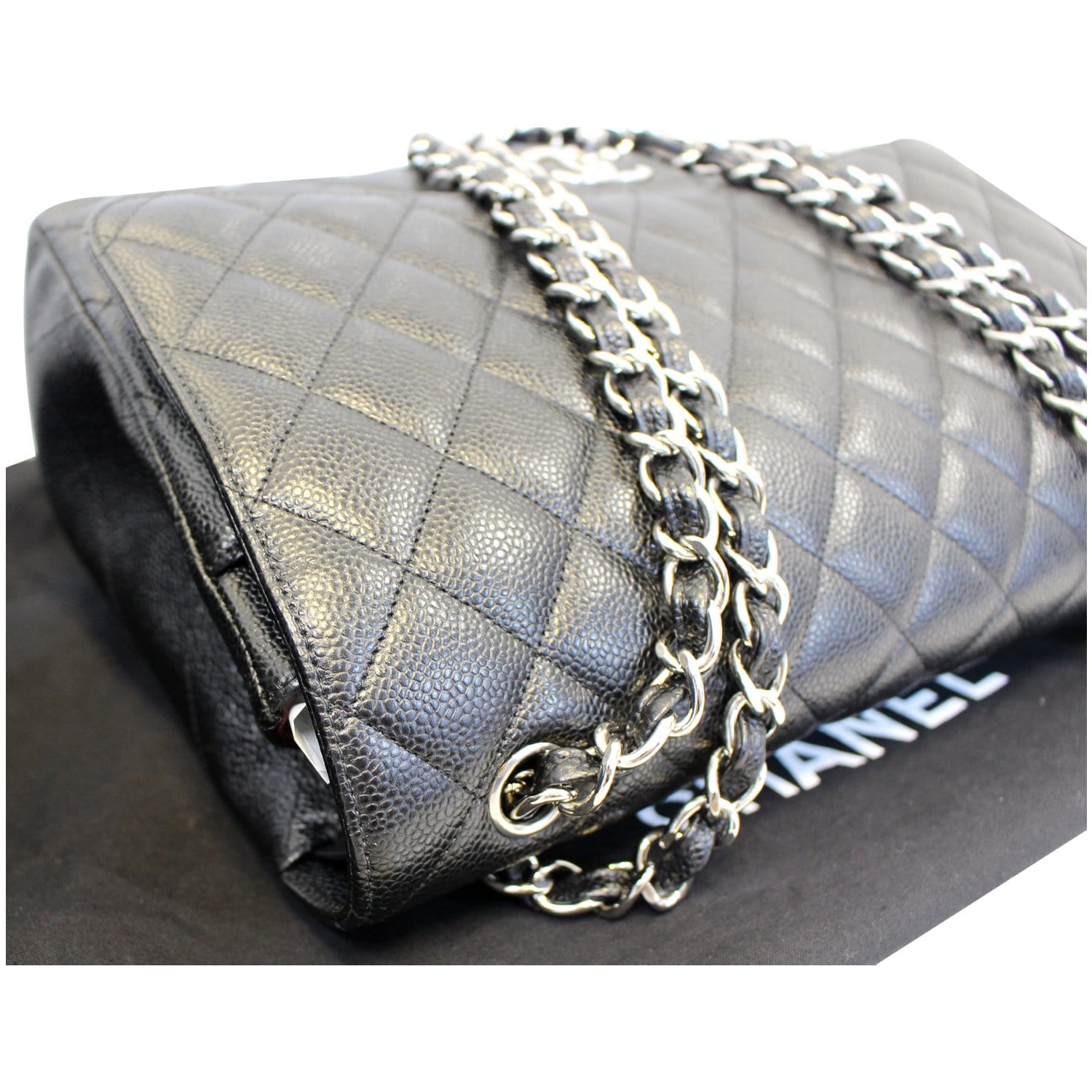 CHANEL Maxi Caviar Leather Jumbo Double Flap Shoulder Bag Black