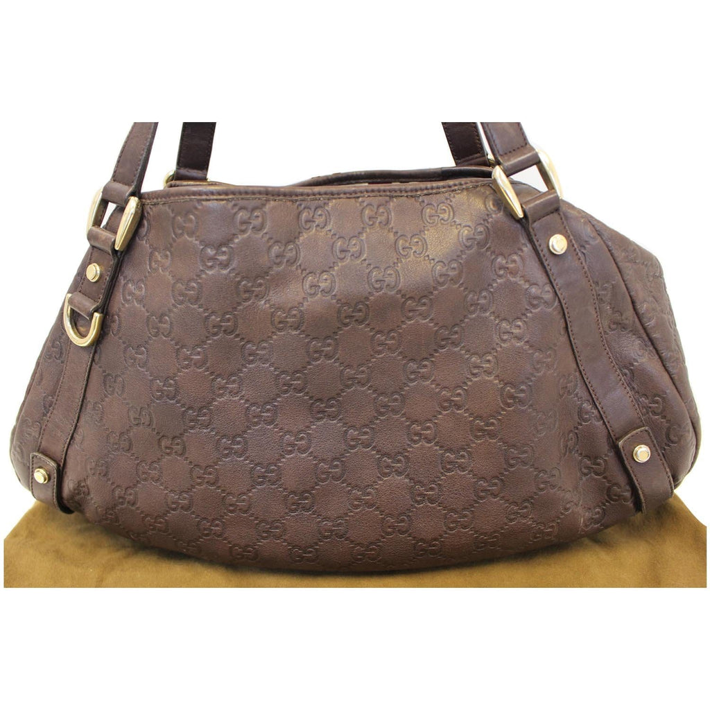 GUCCI Abbey Medium Leather Tote Shoulder Bag Dark Brown