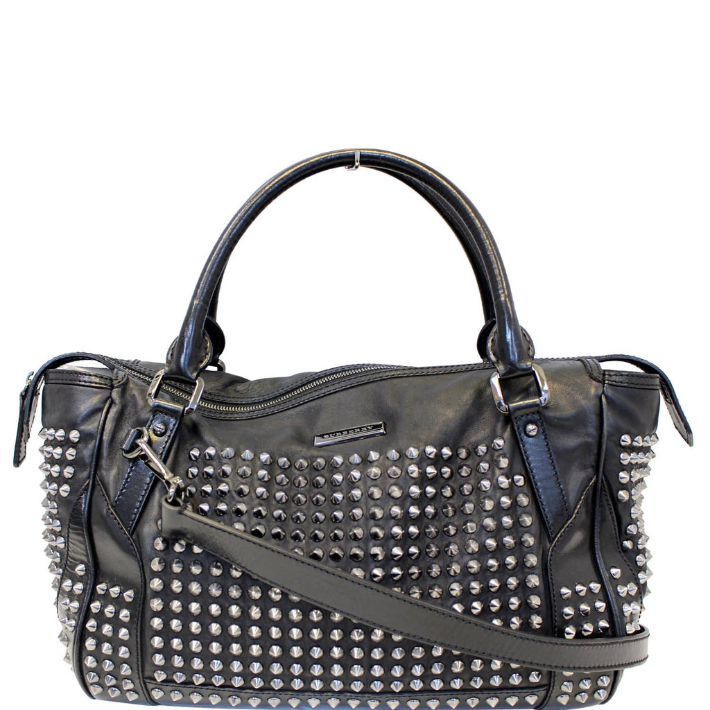 BURBERRY Studded Leather Satchel Shoulder Bag Black