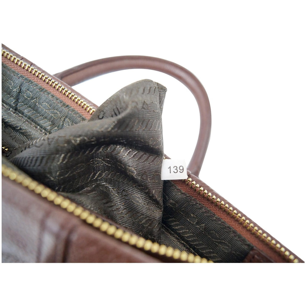 PRADA Cervo Antik Leather Tote Bag Brown