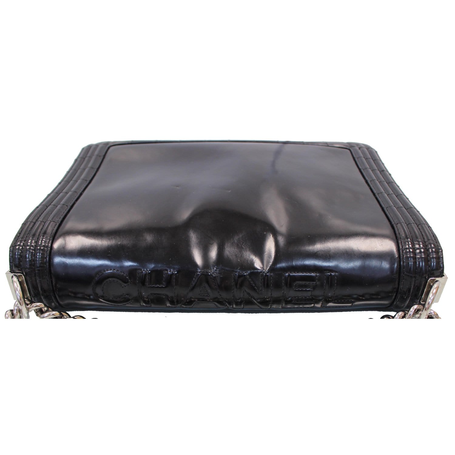 CHANEL Large Boy Glazed Calfskin Leather Shoulder Bag Black