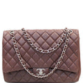 CHANEL Maxi Classic Flap Caviar Leather Shoulder Bag Brown