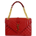 YVES SAINT LAURENT Medium Envelope Leather Chain Shoulder Bag Red