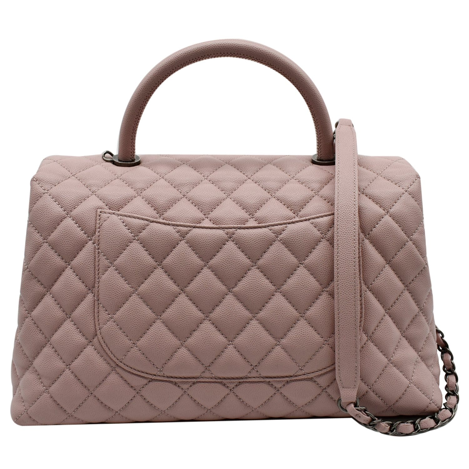 CHANEL Medium Coco Quilted Caviar Leather Top Handle Shoulder Bag Pink