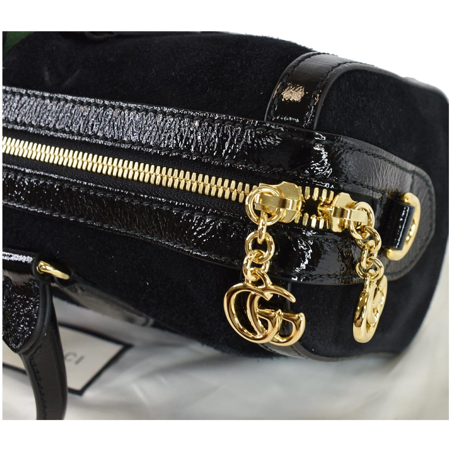 GUCCI Ophidia GG Suede Web Top Handle Shoulder Bag Black 524532