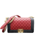 CHANEL Medium Boy Quilted Lambskin Leather Shoulder Bag Black/Red