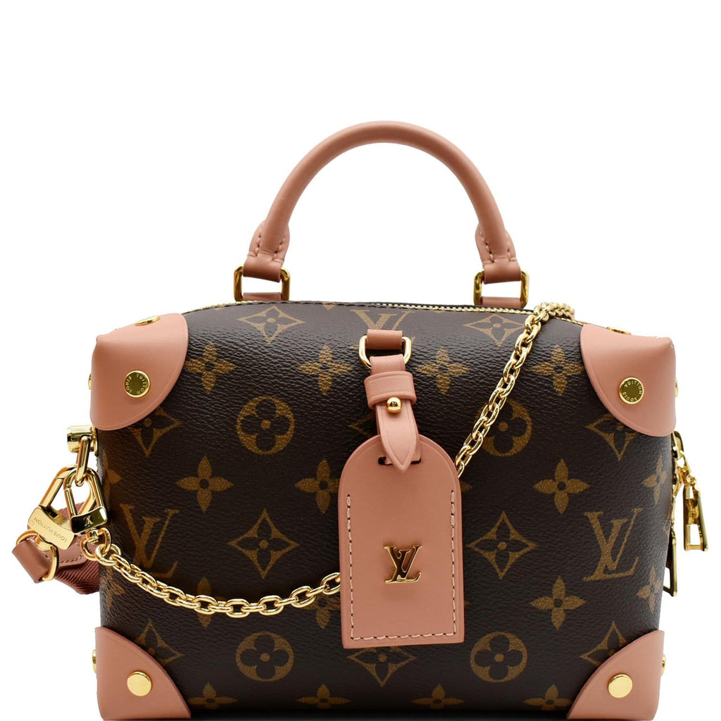 LOUIS VUITTON Petite Malle Souple Monogram Canvas Shoulder Bag Peach