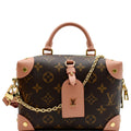 LOUIS VUITTON Petite Malle Souple Monogram Canvas Shoulder Bag Peach
