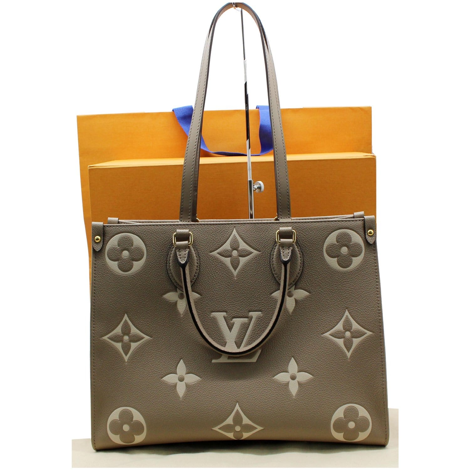 LOUIS VUITTON Onthego MM Giant Monogram Empreinte Shoulder Bag Tourterelle