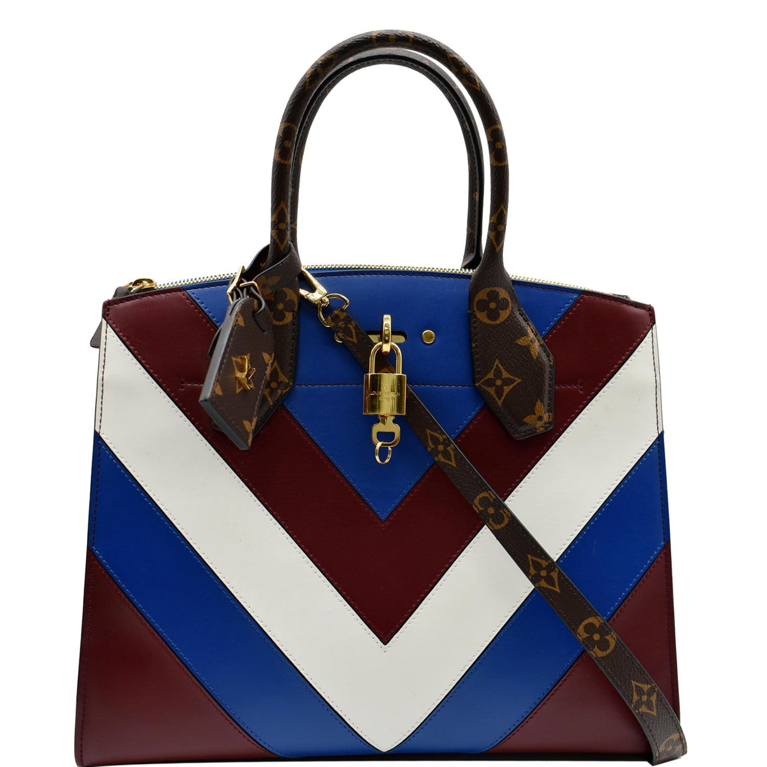 LOUIS VUITTON City Steamer MM Monogram Calfskin Tote Bag Burgundy