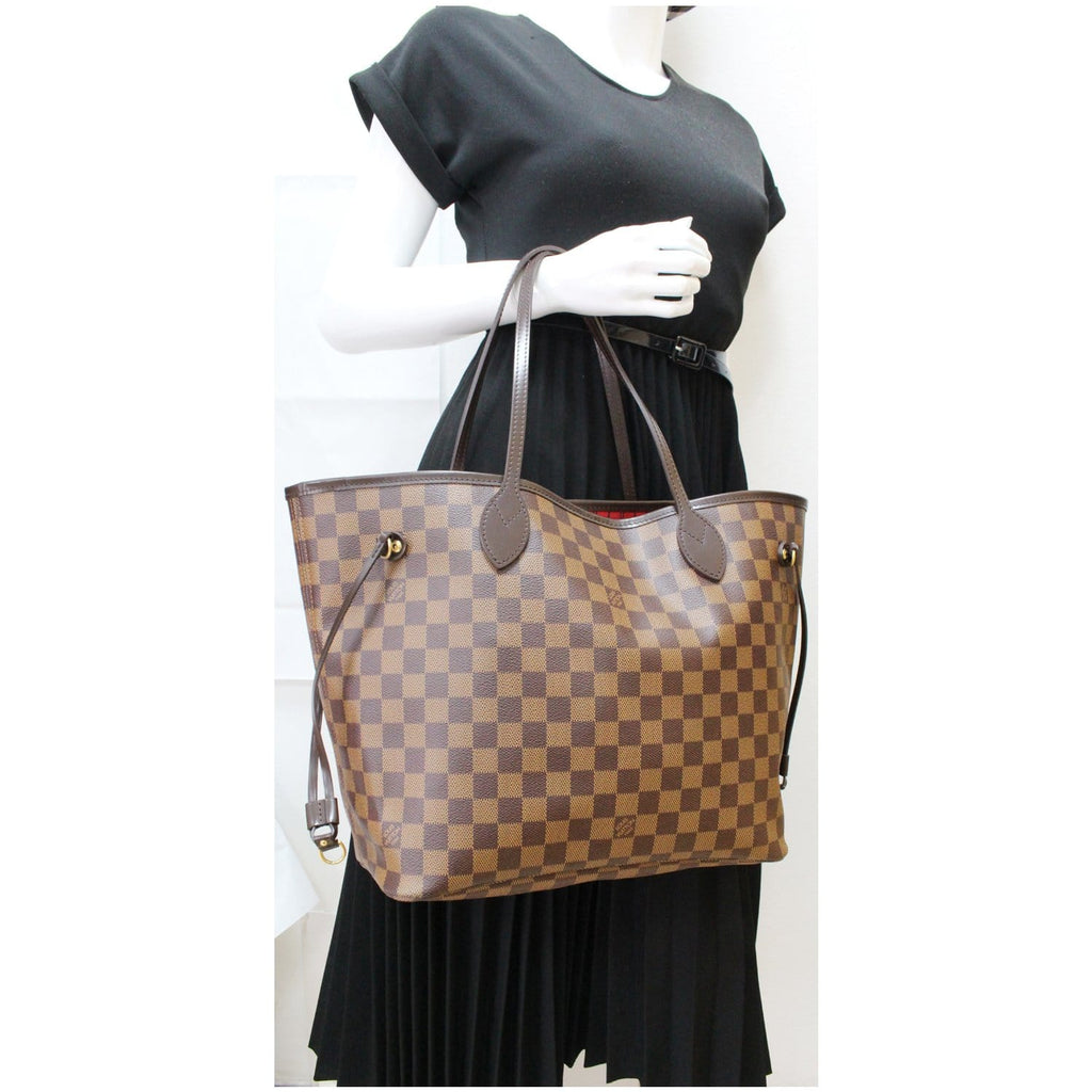LOUIS VUITTON Neverfull MM Damier Ebene Tote Bag Brown