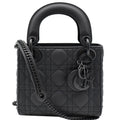 CHRISTIAN DIOR Mini Lady Dior Cannage Calfskin Leather Shoulder Bag Matte Black