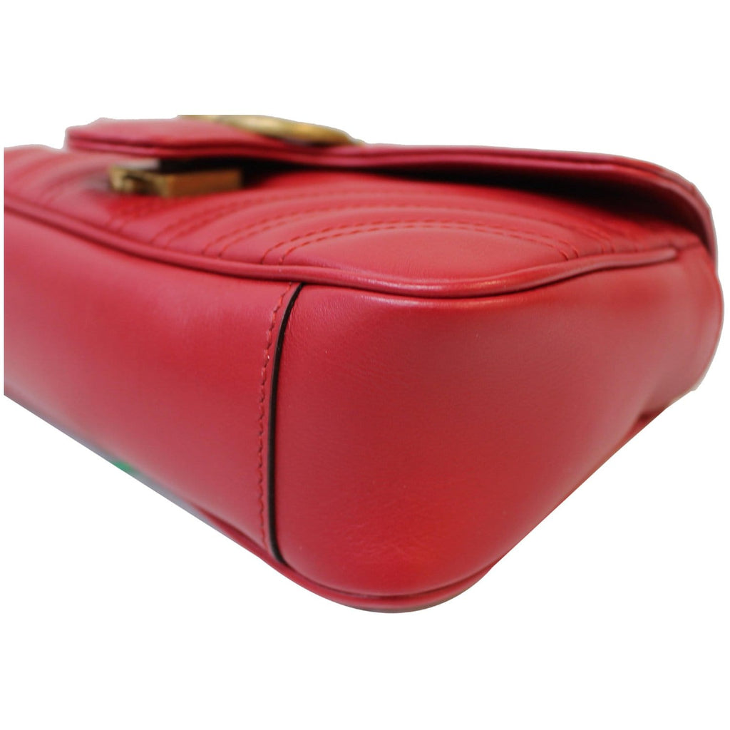 GUCCI GG Marmont Mini Leather Shoulder Crossbody Bag Red 446744