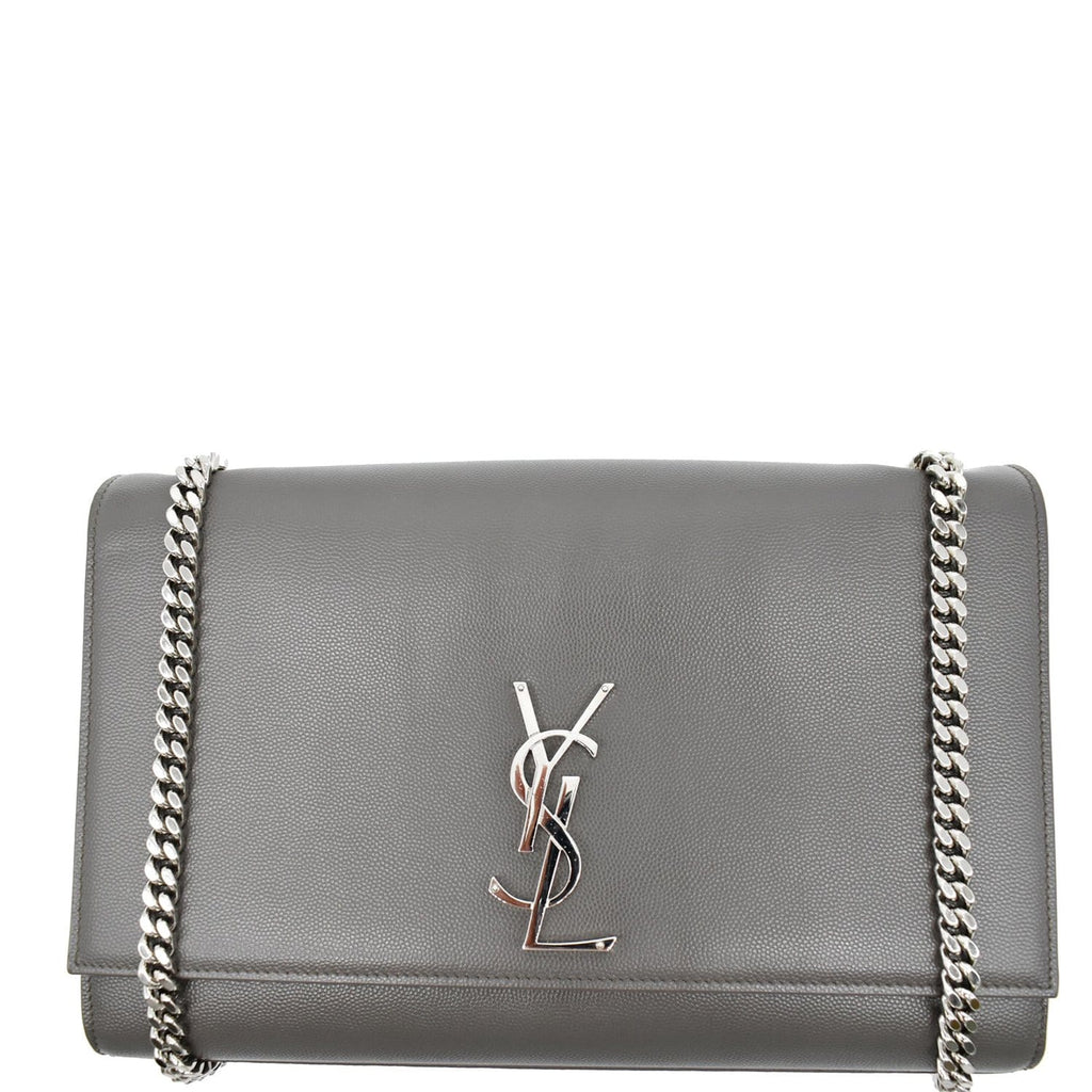 YVES SAINT LAURENT Kate Large Grain De Poudre Leather Shoulder Bag Grey