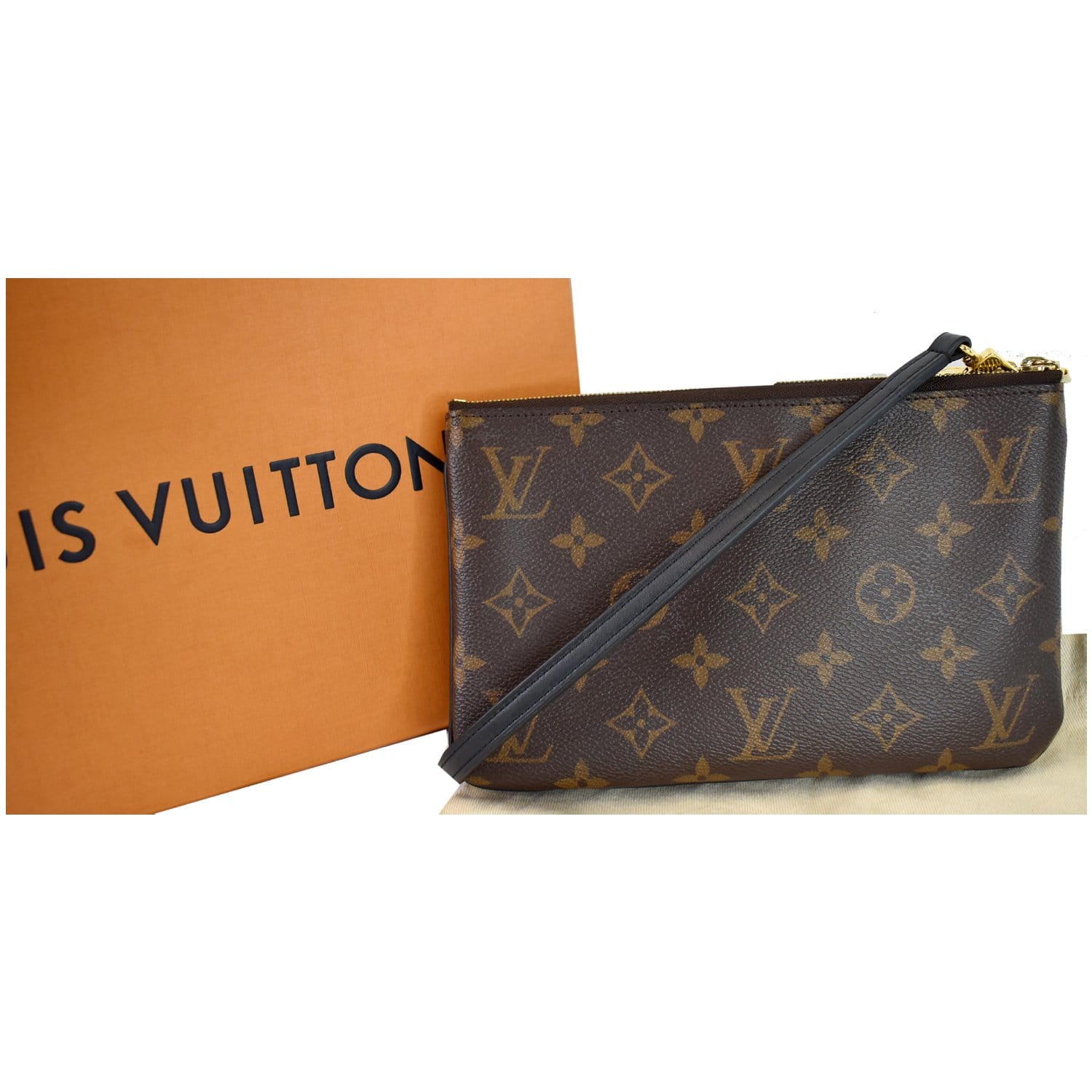 LOUIS VUITTON Double Zip Pochette Reverse Monogram Giant Shoulder Bag Brown