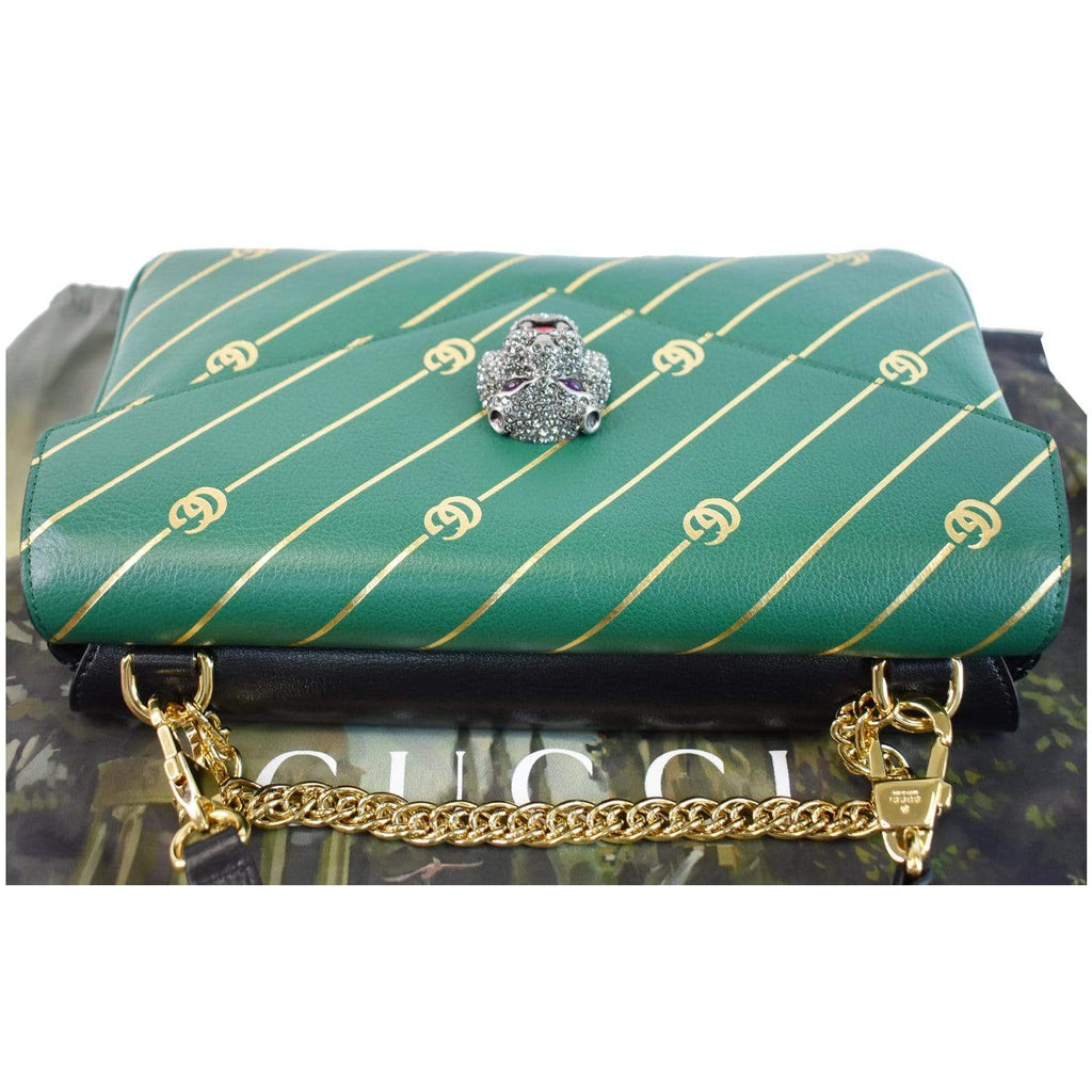 GUCCI Thiara Medium Double Smooth Leather Shoulder Bag Green/Black 524822