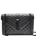 YVES SAINT LAURENT Envelope Mix Matelassé Chain Medium Leather Shoulder Bag Black
